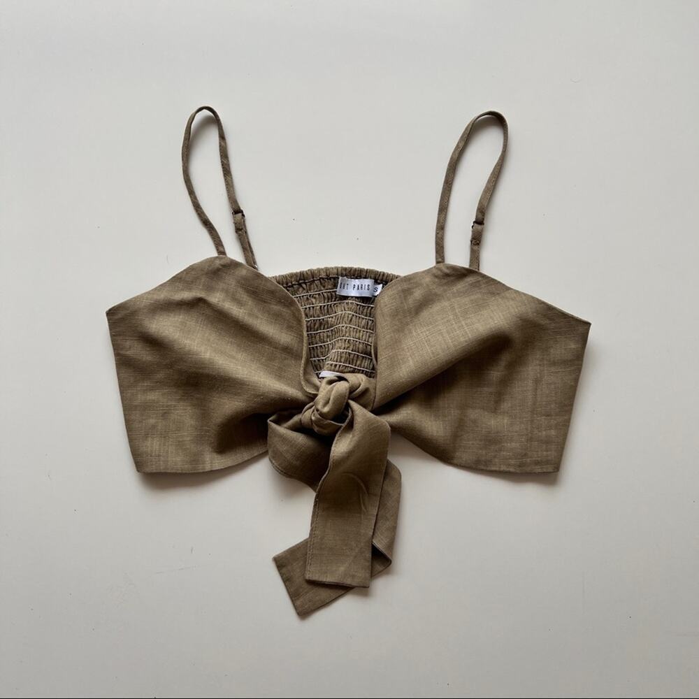 Eight Paris Tie Front Crop Top in Taupe